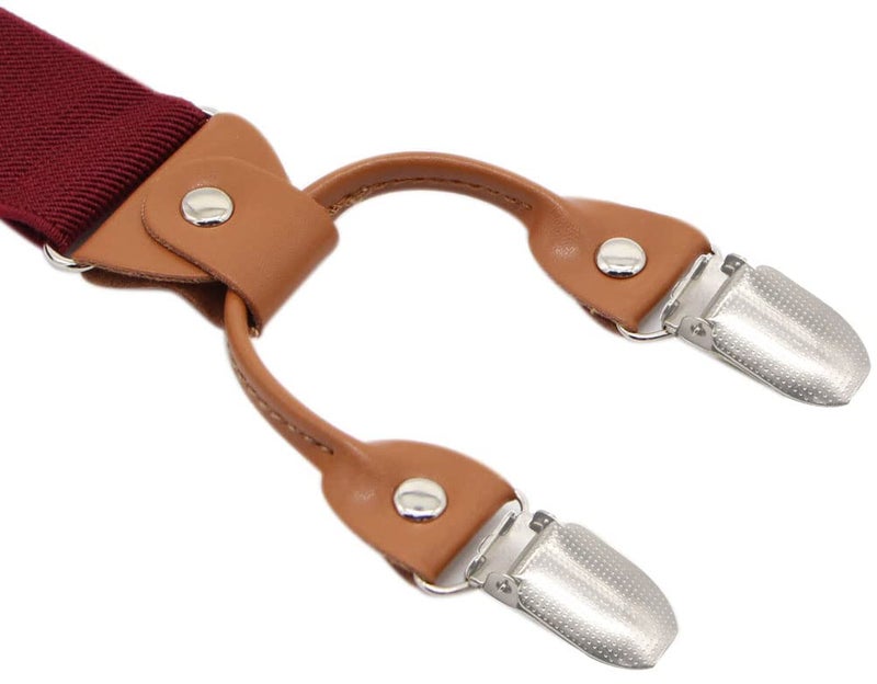 Timiot Menâ€™s Y-Back 4 Metal Clip Elastic Wide Suspenders Perfect For Both Casual&Formal (Burgundy) - Image 2
